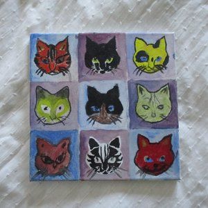 Whimsical primitive style cat painting